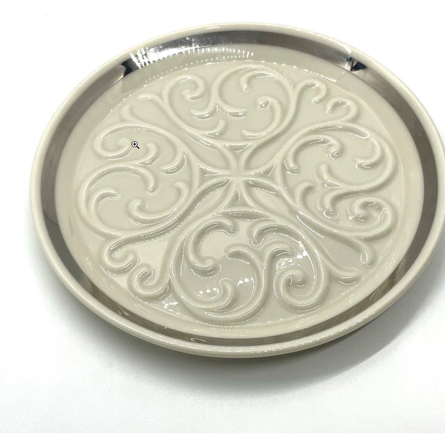 Lenox Late 20th Century Lenox Seville Collection Platinum Trim Ivory Wine Bottle Coaster/Ash Tray 6.25" For Sale - Image 4 of 6