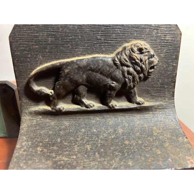 Shabby Chic Antique Bronze Bradley & Hubbard Lion Bookends For Sale - Image 3 of 10