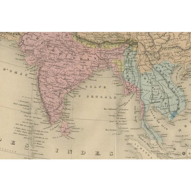 Paper Antique Asia Map Large 19th-Century Engraving with Political Boundaries, 1865 For Sale - Image 7 of 10