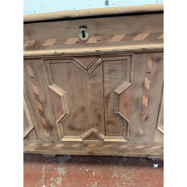Chest in Oak with Light Wood Marquetry, 1700s For Sale - Image 3 of 10