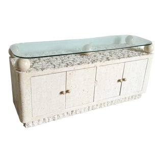 Postmodern Tessellated Stone Glass Top Credenza For Sale