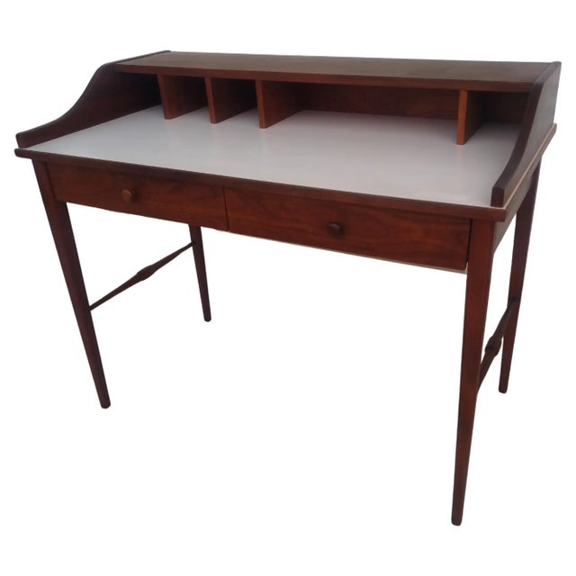 Drexel MCM Biscayne Desk in Walnut With White Laminate Top For Sale In Houston - Image 6 of 7