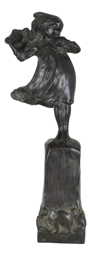 Robin Shippard, Fillette Au Chiot, 1901, Bronze