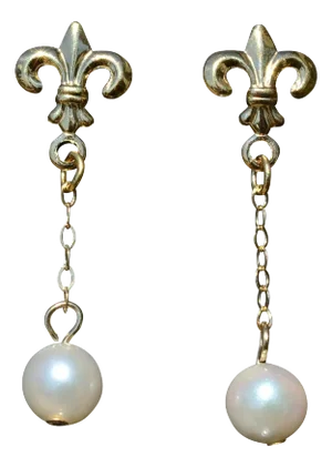 The Lighthouse Point: Ladies Fleur De Lis Pearl Dangler Earrings, 2 Pieces