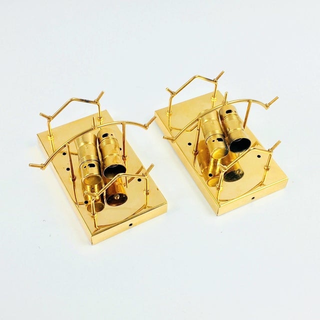 Faceted Crystal and Polished Brass Wall Lights from Kinkeldey, Germany, 1970s, Set of 2 For Sale - Image 6 of 8