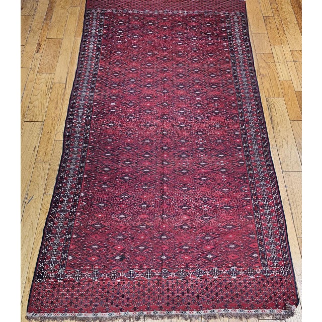 Vintage Turkmen Yomut Soumak Tribal Rug, Handwoven Wool, Allover Geometric Pattern, 6x12 For Sale - Image 10 of 10
