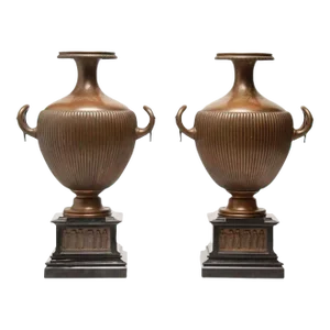 Neoclassical Bronze Vases in Form of Greek Hydra Water Jars - A Pair