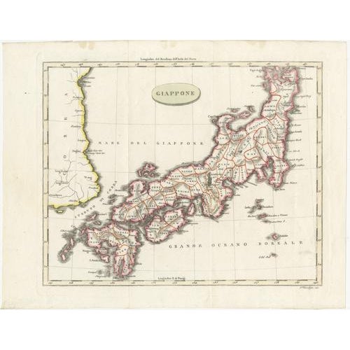 Rare 1807 Italian Map of Japan “Giappone” by Carlo Antonio Barbiellini A finely engraved and highly decorative antique map...