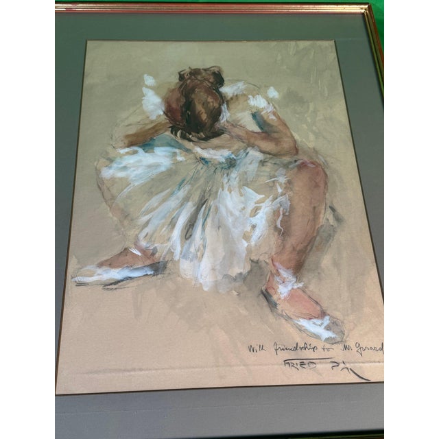 Impressionist Seated Ballerina, Watercolor and Gouache on Buff Paper, Signed Fried Pál, Framed For Sale - Image 3 of 6