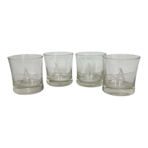 Vintage Mid Century Monogrammed “A” Low Ball Whiskey Glasses - Set of 4
