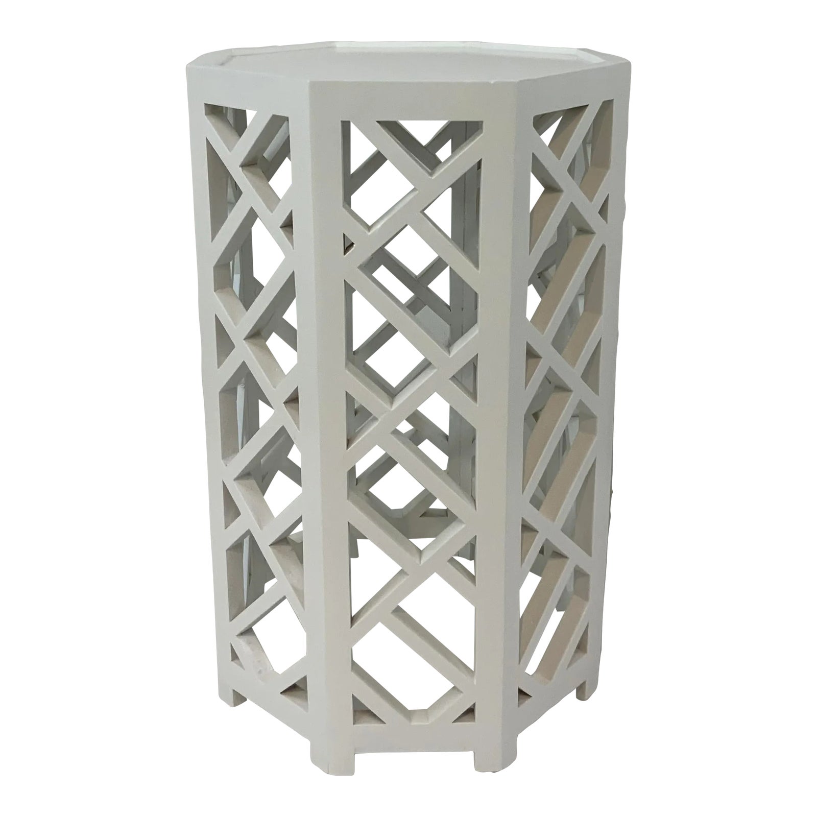 Modern White Wood Octagonal Fretwork Side Table Chairish