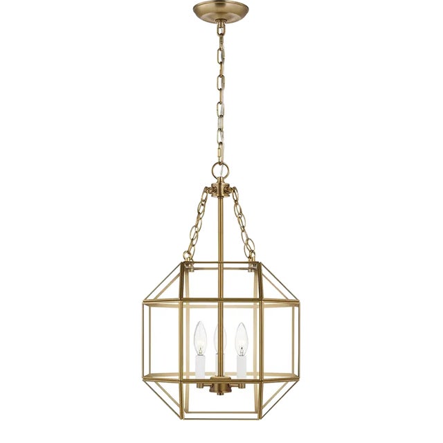 Suzanne Kasler By Visual Comfort Studio Morrison 3-Light Small Pendant with Clear Glass Shade in Satin Brass For Sale