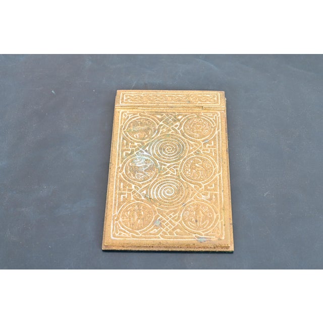 Art Deco Tiffany Studios New York Zodiac Bronze Doré Notepad Holder For Sale - Image 3 of 15