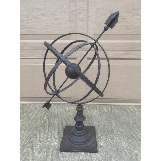 Large Classical Iron Armillary Sphere Garden Sculpture on Stand – English Estate Style For Sale - Image 9 of 10