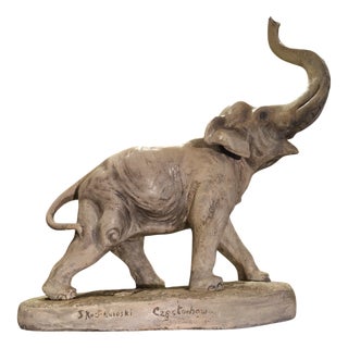 Art Deco Elephant in Terracotta and Plaster, 1940s For Sale