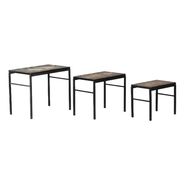 Nesting Tables with Stone Tops, the Netherlands, 1960s, Set of 3 For Sale