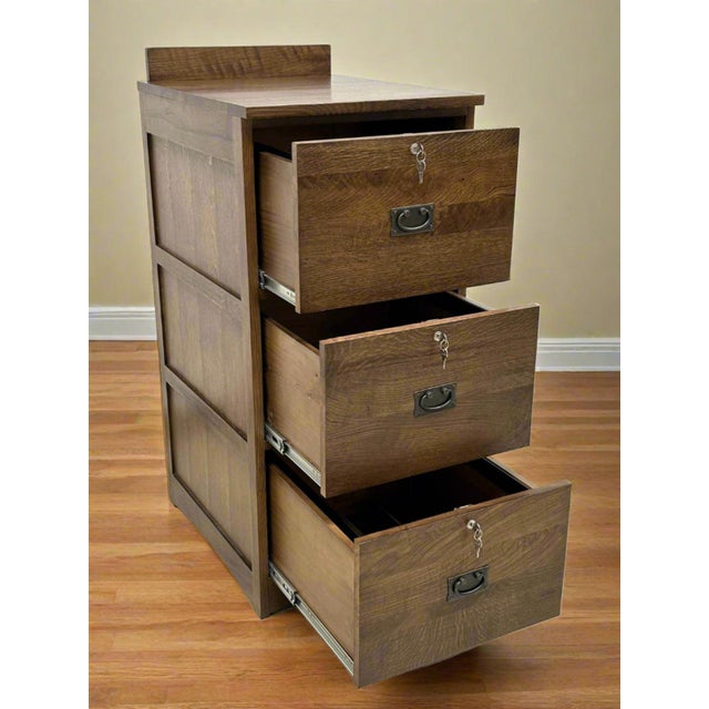 Wood Mission Solid Oak 3 Drawer File Cabinet For Sale - Image 7 of 8