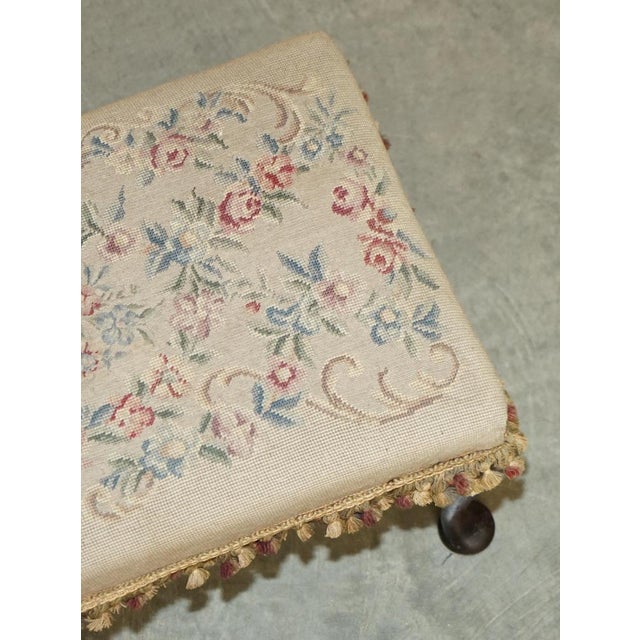 Large Victorian Oak Cabriole Legged Footstool with Embroidered Upholstery, 1880s For Sale - Image 12 of 18