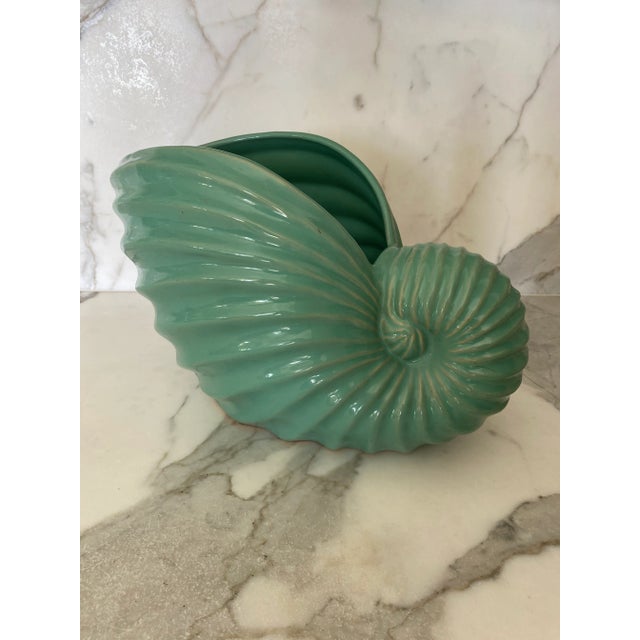 Very Large, Substantial Vintage Ceramic Art Deco Modernist Seashell Vessel in a Gorgeous Green Shade. Elegant, substantial...