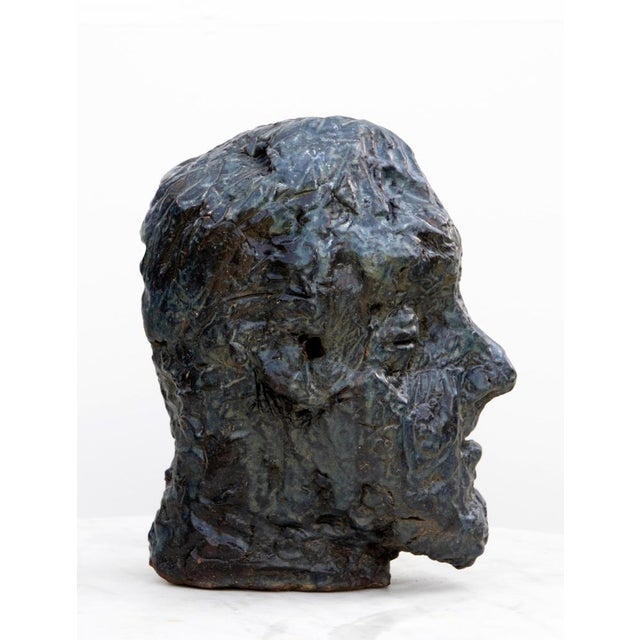 Cobalt Carbonate-Glazed Buño Clay Head Bust, 2010s For Sale - Image 3 of 16
