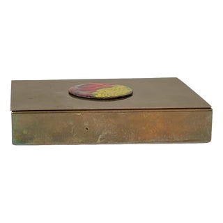 Art Deco Cigar Box in Brass and Enamel, 1930s For Sale