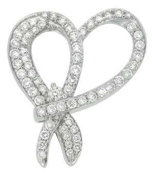 10K White Gold 1 cttw Round Cut Diamond Heart and Bow Pendant Necklace (G-H, SI1-SI2)