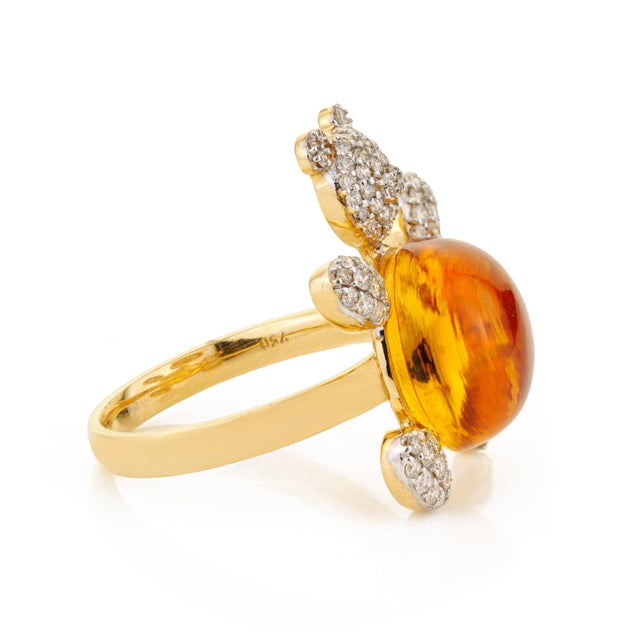Metal Whimsical Diamond Bear Cocktail Ring With 7.24ct Cabochon Citrine in 18k Gold Size 7 For Sale - Image 7 of 15
