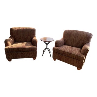 1990s Pair of Roll Back Upholstered Lounge Chairs Attributed to Ethan Allen For Sale