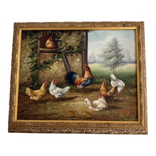 20th Century Chicken Painting For Sale