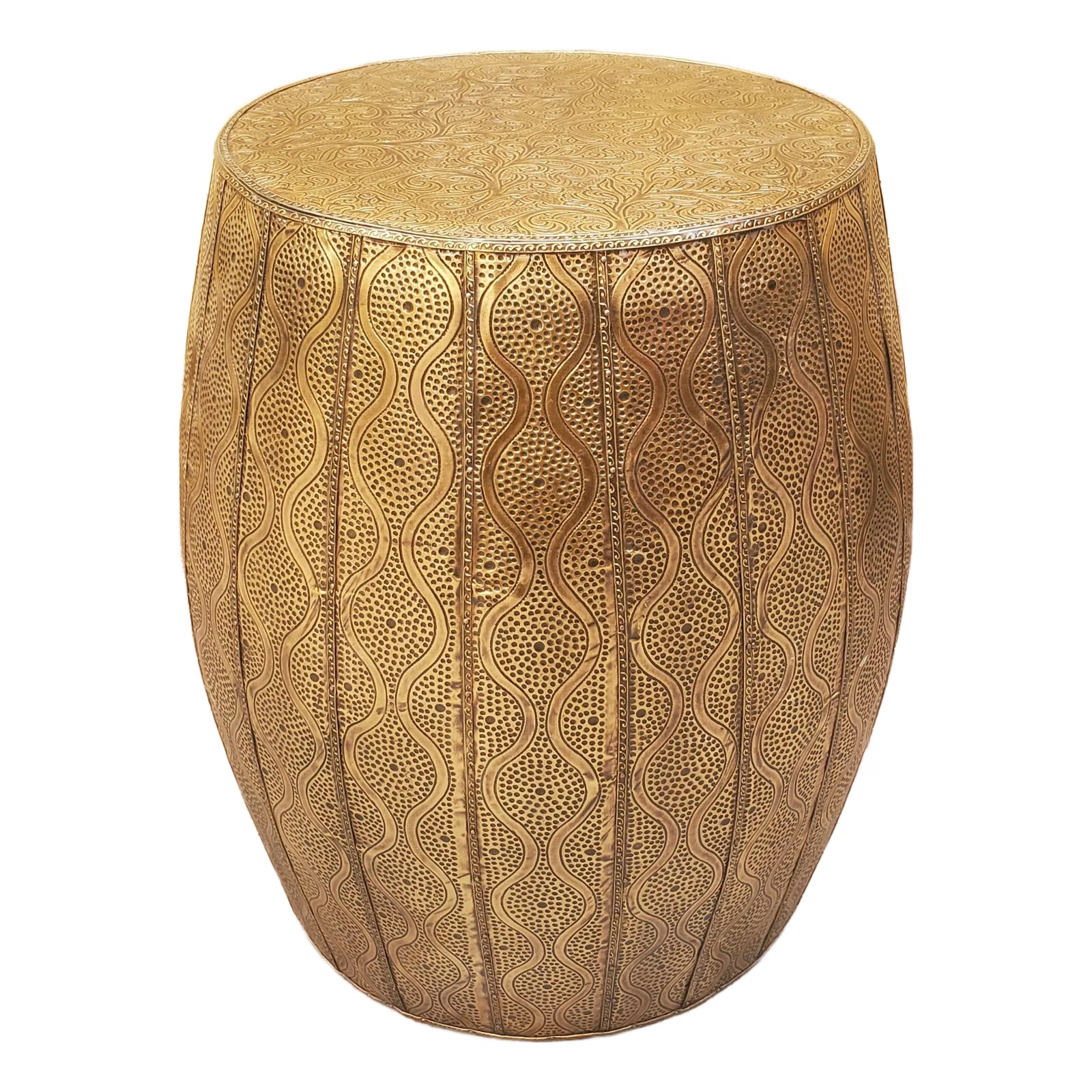 Contemporary Traditional Moroccan Metal Inlay Wooden Stool / Gold ...