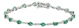2.44ct Pear-Shaped Emerald & Diamond Tennis Bracelet 7 Inches in 14k White Gold