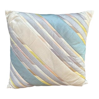 Pastel Blue/Lavender/Pink Stripe 80s Silk Pillow For Sale