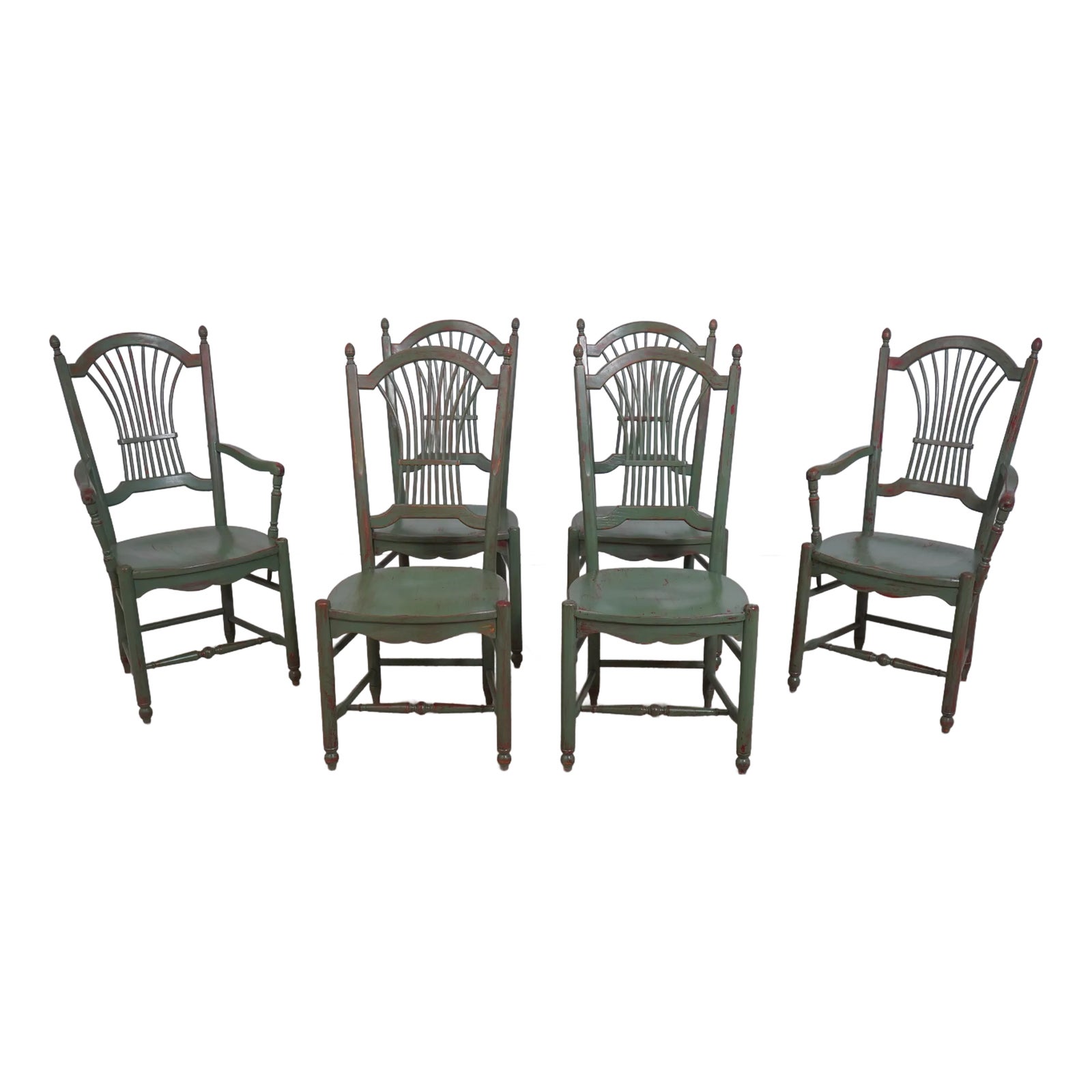 Set of 6 Pennsylvania House Country Green Dining Room Chairs | Chairish
