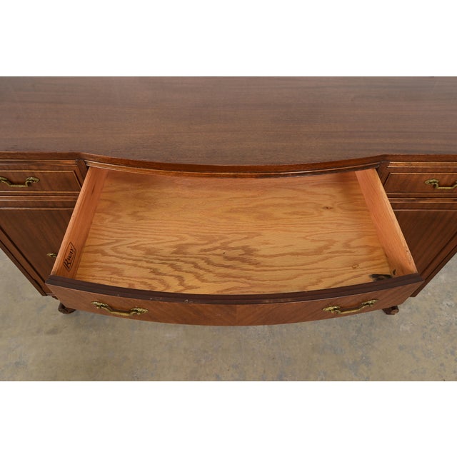 French Regency Louis XVI Carved Mahogany Bow Front Sideboard or Bar Cabinet, Circa 1940s For Sale In South Bend - Image 6 of 14
