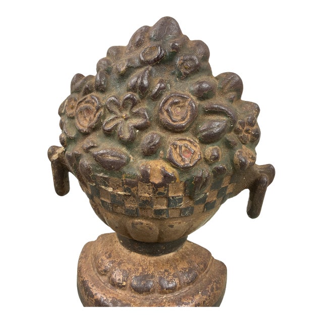 Antique Cast Iron Flower Basket Doorsop For Sale