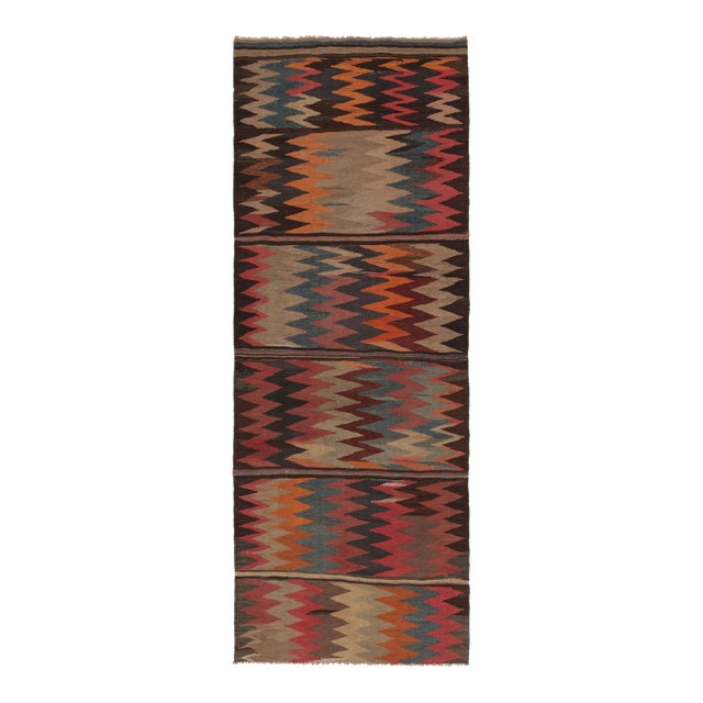 Vintage Persian Kilim Runner, Tribal Rug With Vibrant Chevrons - Rug & Kilim For Sale