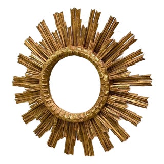 Large Sunburst Mirror in Gilded Wood, 1960 For Sale