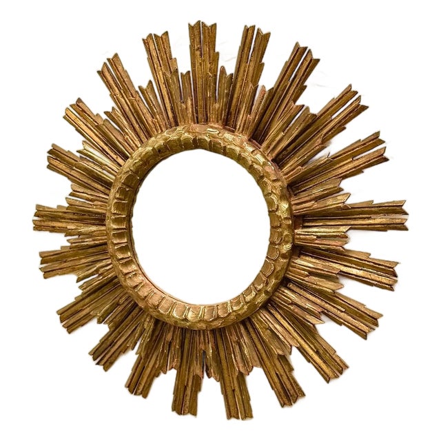 Large Sunburst Mirror in Gilded Wood, 1960 For Sale