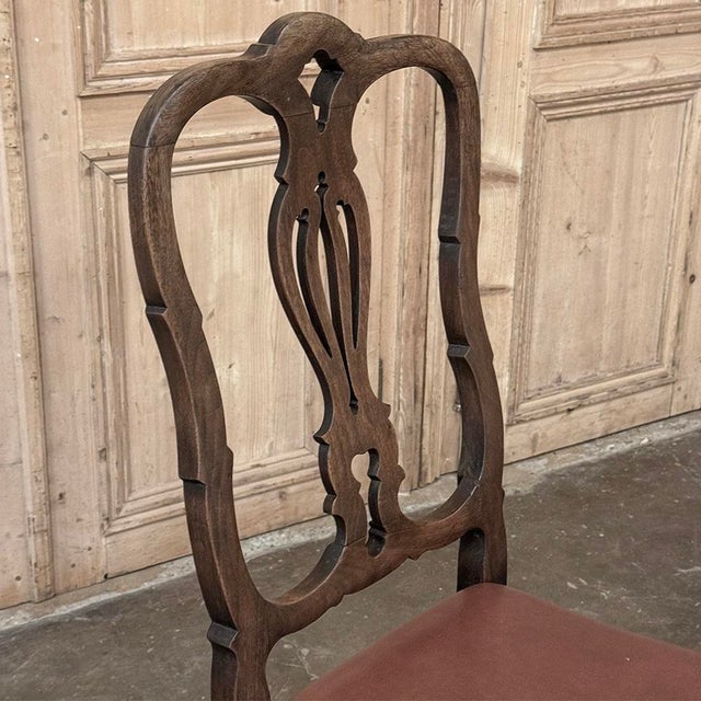 Set of Eight Antique Oak Chippendale Dining Chairs With Leather For Sale - Image 16 of 18