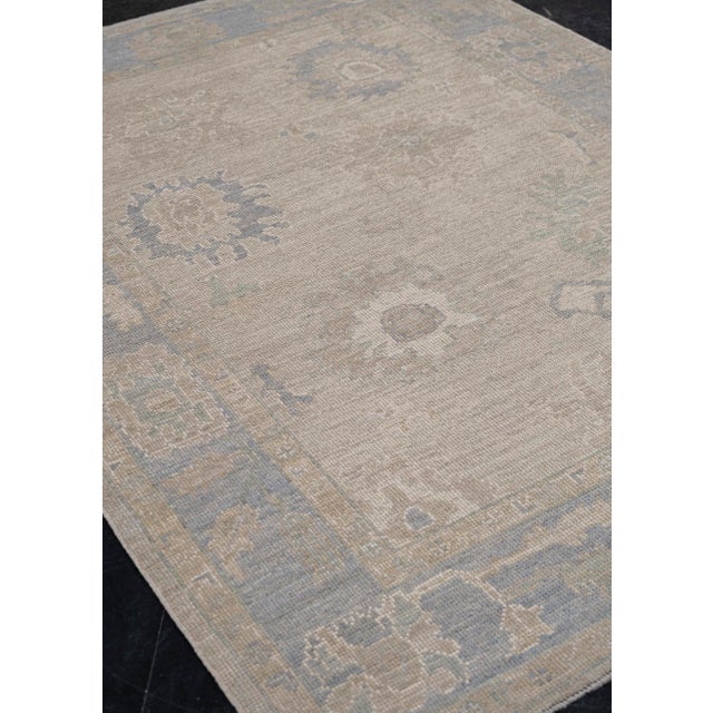 Early 21st Century Turkish Oushak Rug Taupe, Beige & Blue Handwoven Wool Rug 5'2" X 7' For Sale - Image 5 of 9