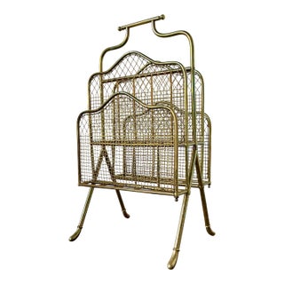 Vintage Regency Tall Brass Magazine Rack For Sale