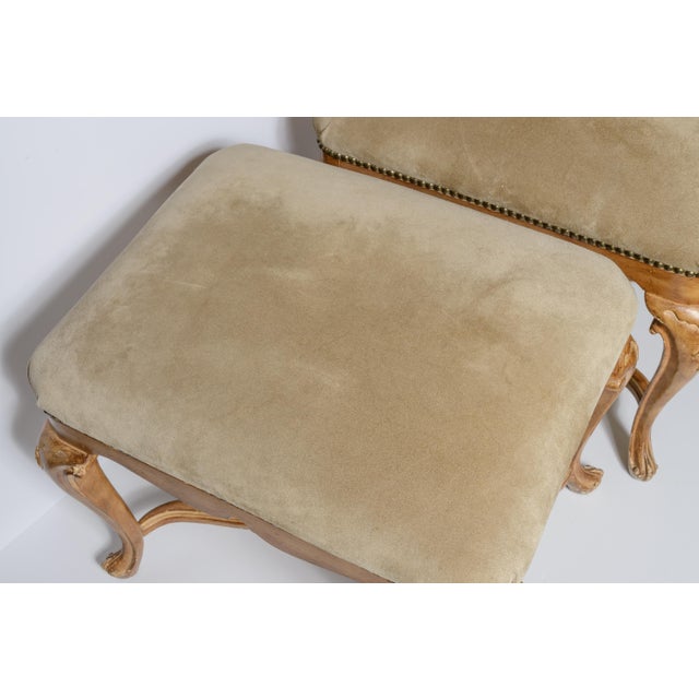 Wood Pair Louis XV Style Ottomans, Natural Suede Upholstery For Sale - Image 7 of 11