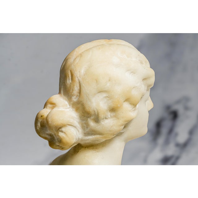 Lovely Small Hand Carved White Marble Statue Sculpture Woman Bust Profile Antique Art Home Decor For Sale In New York - Image 6 of 12