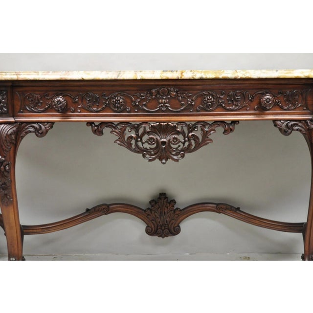 Antique French Baroque Rococo Carved Walnut Marble Top Sideboard Buffet W Drawer For Sale - Image 4 of 18