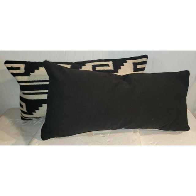 Geometric Hand Woven Black White Bolster Pillows For Sale In Los Angeles - Image 6 of 6