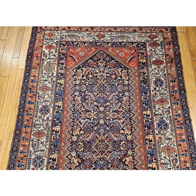 Antique Persian Malayer Gallery Rug, Hand-Knotted Wool, Geometric Pattern, 7x15, Navy & Ivory For Sale - Image 11 of 18