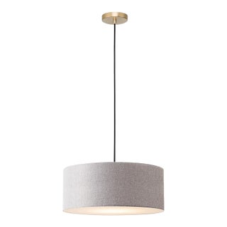 Stretch Pendant, Cashmere Gray Linen Shade, Weathered Brass For Sale