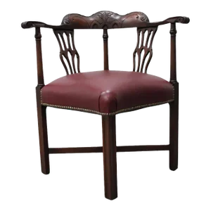 Mahogany Corner Chair Upholstered in Leather