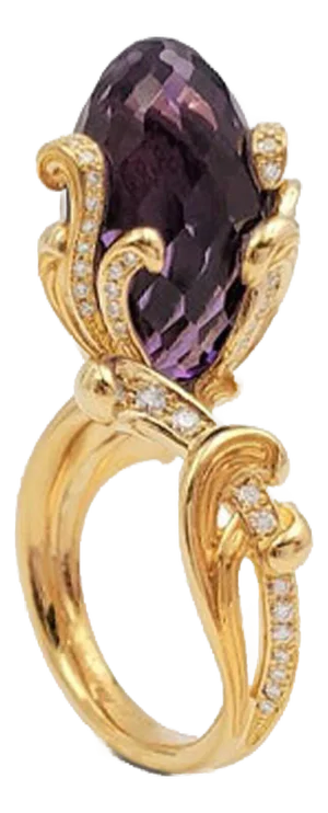 Carrera y Carrera Origin Diamond Amethyst 18k Yellow Gold Flower Ring - Size 7