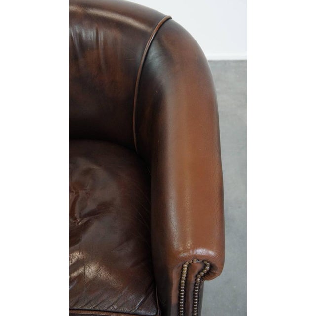 Brown English Style Club Armchair in Cowhide Leather For Sale - Image 8 of 15